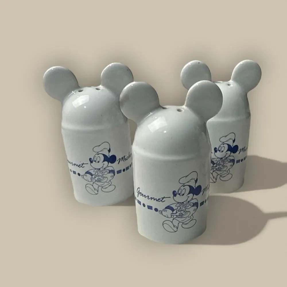 Vintage Disney Gourmet Mickey Mouse Ceramic Kitchen Salt Pepper Shakers Set 3